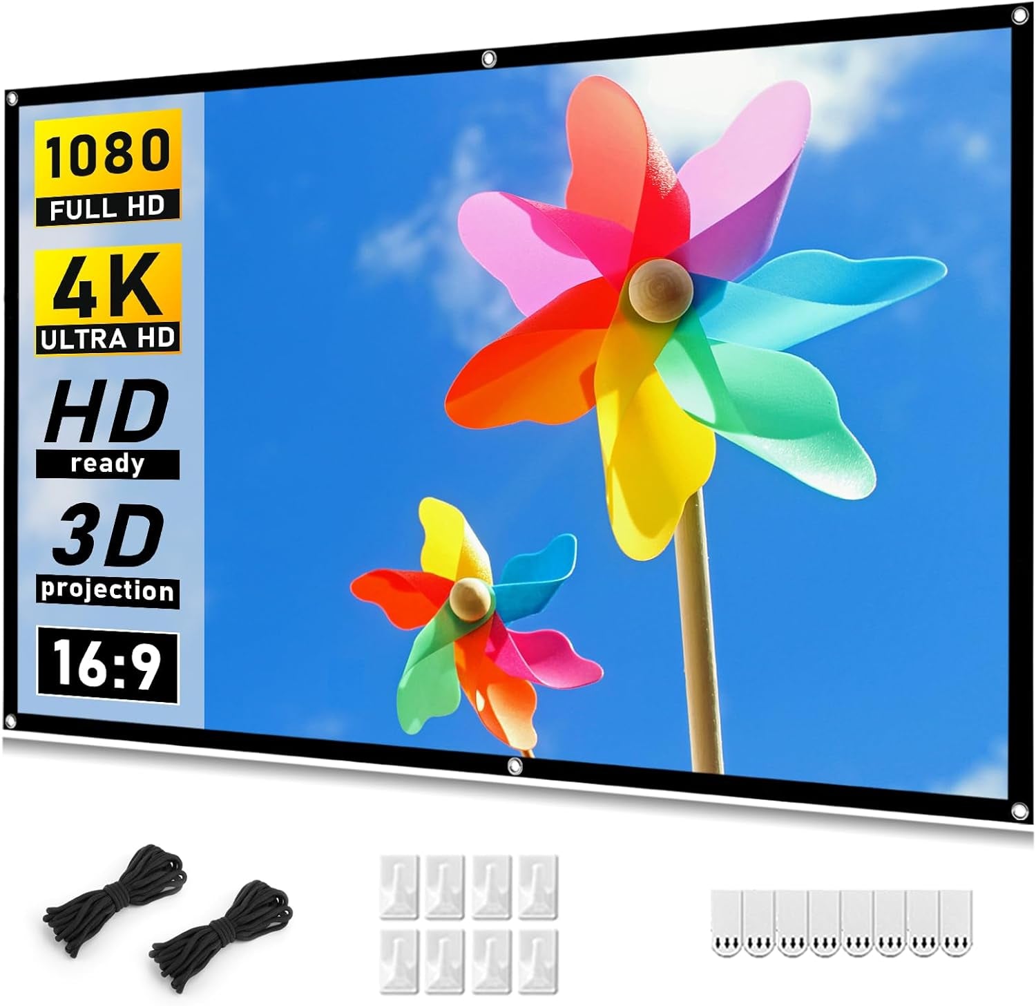 Projector Screen 72 Inch, Movie Projector Screen 16:9 HD Foldable and Portable Anti-Crease Indoor Outdoor Projection Double Sided Video Projector Screen for Home, Party, Office, Classroom